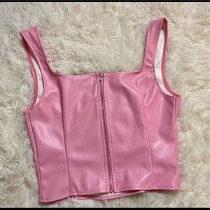 Shein pink PU crop top